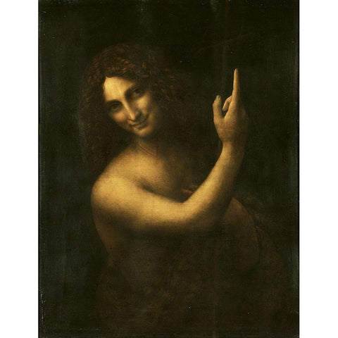 Saint John the Baptist Black Modern Wood Framed Art Print with Double Matting by da Vinci, Leonardo