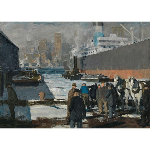 Men of the Docks White Modern Wood Framed Art Print by Bellows, George