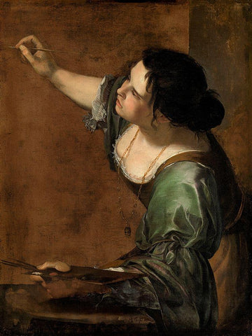 Self-Portrait as the Allegory of Painting Black Ornate Wood Framed Art Print with Double Matting by Gentileschi, Artemisia