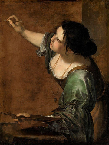 Self-Portrait as the Allegory of Painting White Modern Wood Framed Art Print with Double Matting by Gentileschi, Artemisia