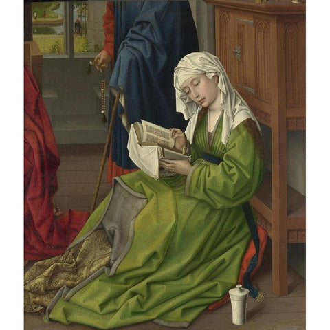 The Magdalen Reading Gold Ornate Wood Framed Art Print with Double Matting by van der Weyden, Rogier