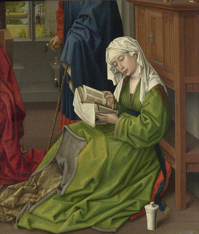 The Magdalen Reading Black Ornate Wood Framed Art Print with Double Matting by van der Weyden, Rogier