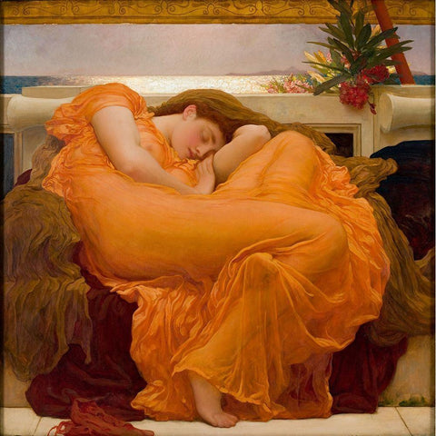 Flaming June White Modern Wood Framed Art Print by Leighton, Frederic