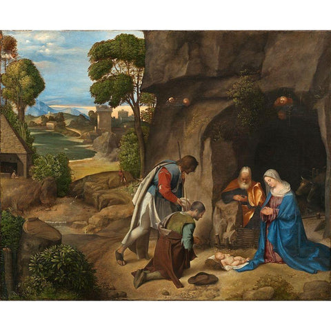 Adoration of the Shepherds White Modern Wood Framed Art Print by Giorgione