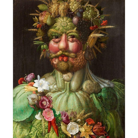 Vertumnus Black Modern Wood Framed Art Print with Double Matting by Arcimboldo, Giuseppe