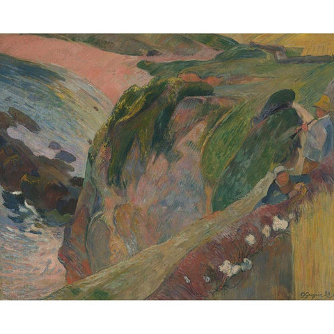 The Flageolet Player on the Cliff White Modern Wood Framed Art Print by Gauguin, Paul