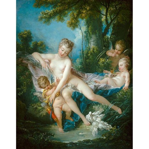 Venus Consoling Love Gold Ornate Wood Framed Art Print with Double Matting by Boucher, Francois