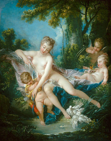 Venus Consoling Love White Modern Wood Framed Art Print with Double Matting by Boucher, Francois