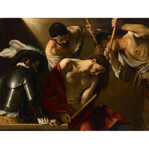 The Crowning with Thorns White Modern Wood Framed Art Print by Caravaggio