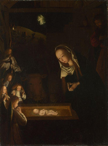 Nativity at Night White Modern Wood Framed Art Print with Double Matting by tot Sint Jans, Geertgen