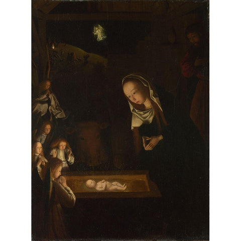 Nativity at Night Gold Ornate Wood Framed Art Print with Double Matting by tot Sint Jans, Geertgen