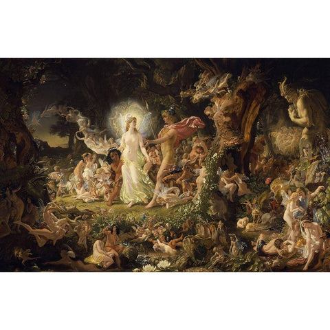 The Quarrel of Oberon and Titania White Modern Wood Framed Art Print by Paton, Joseph Noel