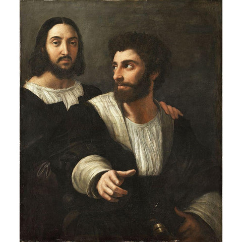 Self-Portrait with a Friend Black Modern Wood Framed Art Print with Double Matting by Raphael