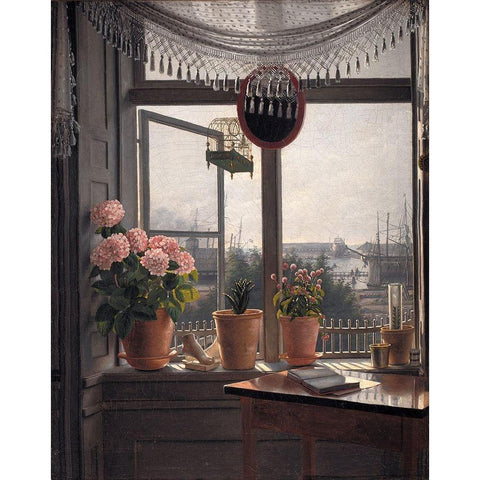 View from the Artists Window Gold Ornate Wood Framed Art Print with Double Matting by Rorbye, Martinus