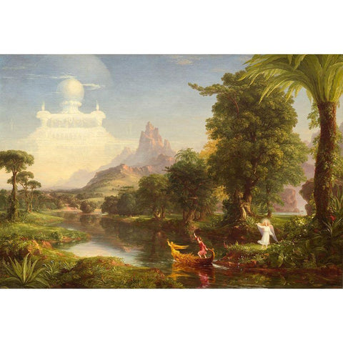 The Voyage of Life Youth Gold Ornate Wood Framed Art Print with Double Matting by Cole, Thomas