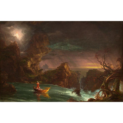 The Voyage of Life Manhood Gold Ornate Wood Framed Art Print with Double Matting by Cole, Thomas