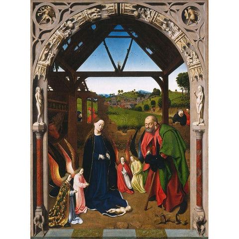 Nativity Black Modern Wood Framed Art Print with Double Matting by Christus, Petrus