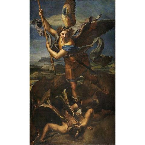 St. Michael Vanquishing Satan Gold Ornate Wood Framed Art Print with Double Matting by Raphael