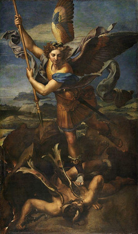 St. Michael Vanquishing Satan White Modern Wood Framed Art Print with Double Matting by Raphael