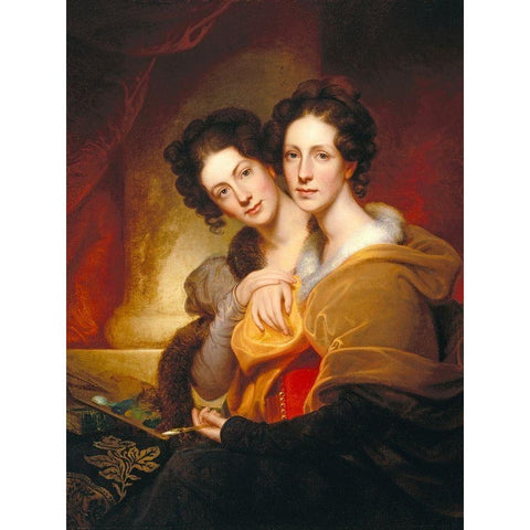 The Sisters Eleanor and Rosalba Peale Gold Ornate Wood Framed Art Print with Double Matting by Peale, Rembrandt