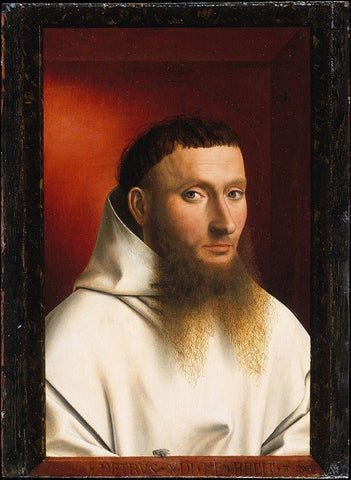 Portrait of a Carthusian Black Ornate Wood Framed Art Print with Double Matting by Christus, Petrus