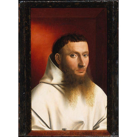 Portrait of a Carthusian Black Modern Wood Framed Art Print with Double Matting by Christus, Petrus