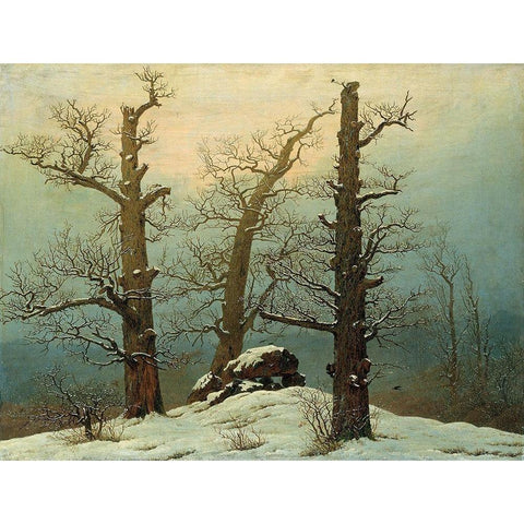 Cairn in Snow White Modern Wood Framed Art Print by Friedrich, Caspar David