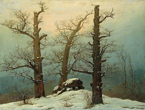 Cairn in Snow Black Ornate Wood Framed Art Print with Double Matting by Friedrich, Caspar David