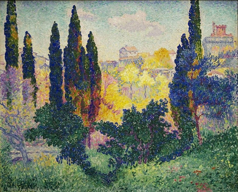 Cypresses at Cagnes White Modern Wood Framed Art Print with Double Matting by Cross, Henri-Edmond