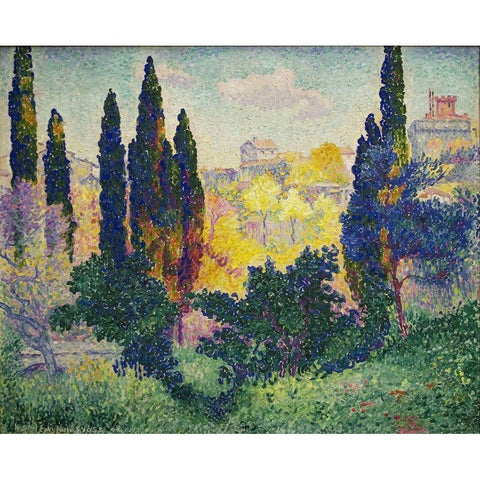 Cypresses at Cagnes Gold Ornate Wood Framed Art Print with Double Matting by Cross, Henri-Edmond