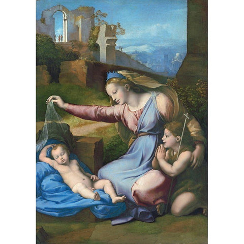 Madonna with the Blue Diadem White Modern Wood Framed Art Print by Raphael