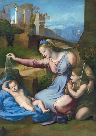 Madonna with the Blue Diadem White Modern Wood Framed Art Print with Double Matting by Raphael