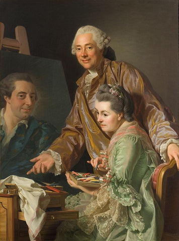 Self-portrait with his wife, Marie-Suzanne Giroust, painting Henrik Wilhelm Peill White Modern Wood Framed Art Print with Double Matting by Roslin, Alexander