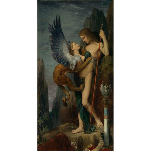 Oedipus and the Sphinx White Modern Wood Framed Art Print by Moreau, Gustave