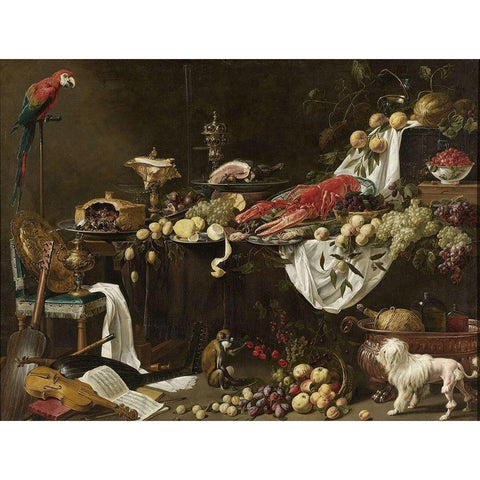 Banquet Still Life Black Modern Wood Framed Art Print with Double Matting by van Utrecht, Adriaen