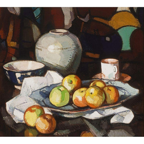 Still life apples and jar Black Modern Wood Framed Art Print with Double Matting by Peploe, Samuel