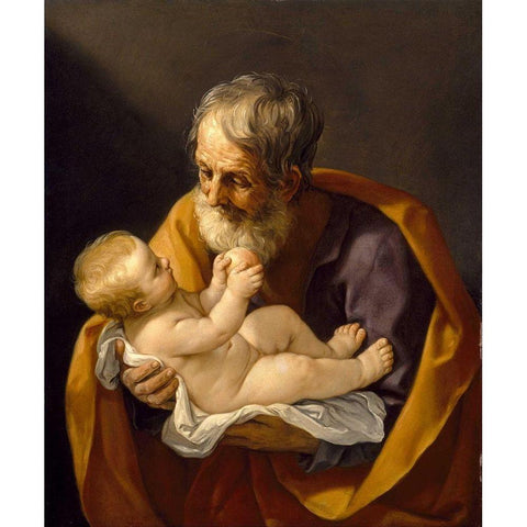 Saint Joseph and the Christ Child White Modern Wood Framed Art Print by Reni, Guido