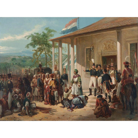 The Submission of Prince Dipo Negoro to General De Kock White Modern Wood Framed Art Print by Pieneman, Nicolaas