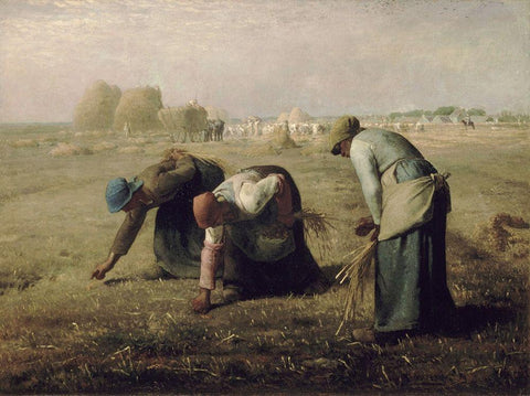 The Gleaners Black Ornate Wood Framed Art Print with Double Matting by Millet, Jean-Francois