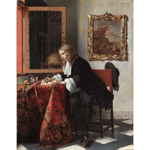 Man Writing a Letter Black Modern Wood Framed Art Print with Double Matting by Metsu, Gabriel