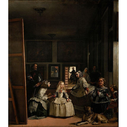 Las Meninas Gold Ornate Wood Framed Art Print with Double Matting by Valazquez, Diego