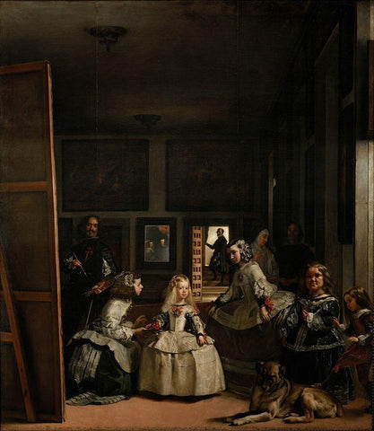 Las Meninas Black Ornate Wood Framed Art Print with Double Matting by Valazquez, Diego