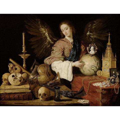 Allegory ofÂ Vanity Black Modern Wood Framed Art Print with Double Matting by de Pereda, Antonio