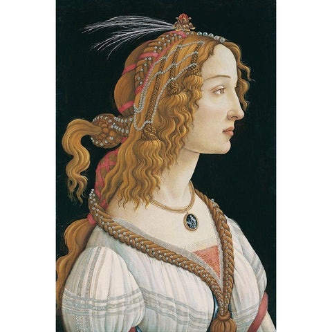 Portrait of a Young Woman Black Modern Wood Framed Art Print with Double Matting by Botticelli, Sandro