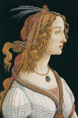 Portrait of a Young Woman Black Ornate Wood Framed Art Print with Double Matting by Botticelli, Sandro
