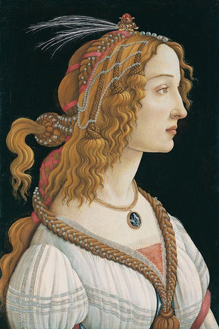 Portrait of a Young Woman White Modern Wood Framed Art Print with Double Matting by Botticelli, Sandro