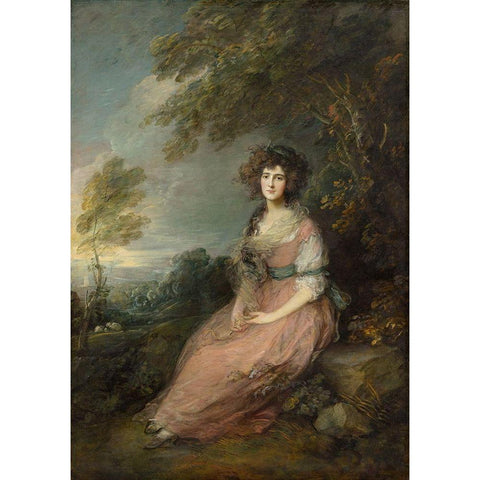 Mrs. Richard Brinsley Sheridan Black Modern Wood Framed Art Print with Double Matting by Gainsborough, Thomas