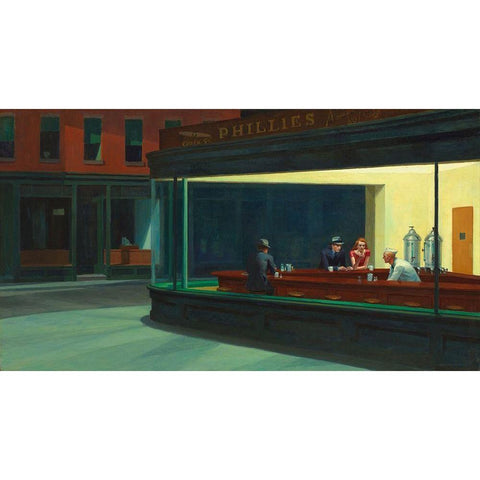 Nighthawks White Modern Wood Framed Art Print by Hopper, Edward