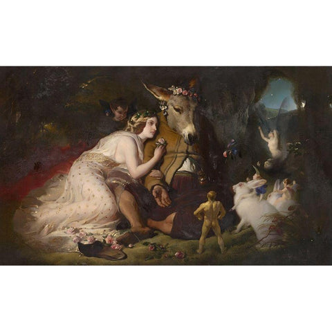 Scene from A Midsummer Nights Dream Gold Ornate Wood Framed Art Print with Double Matting by Landseer, Edwin