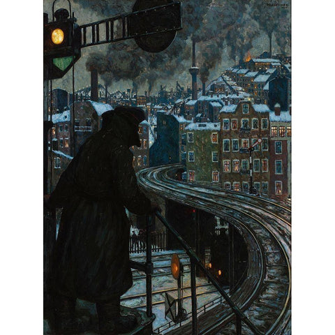 City of Workers White Modern Wood Framed Art Print by Baluschek, Hans